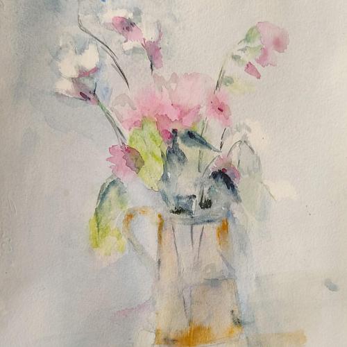 Pot et fleurs aquarelle